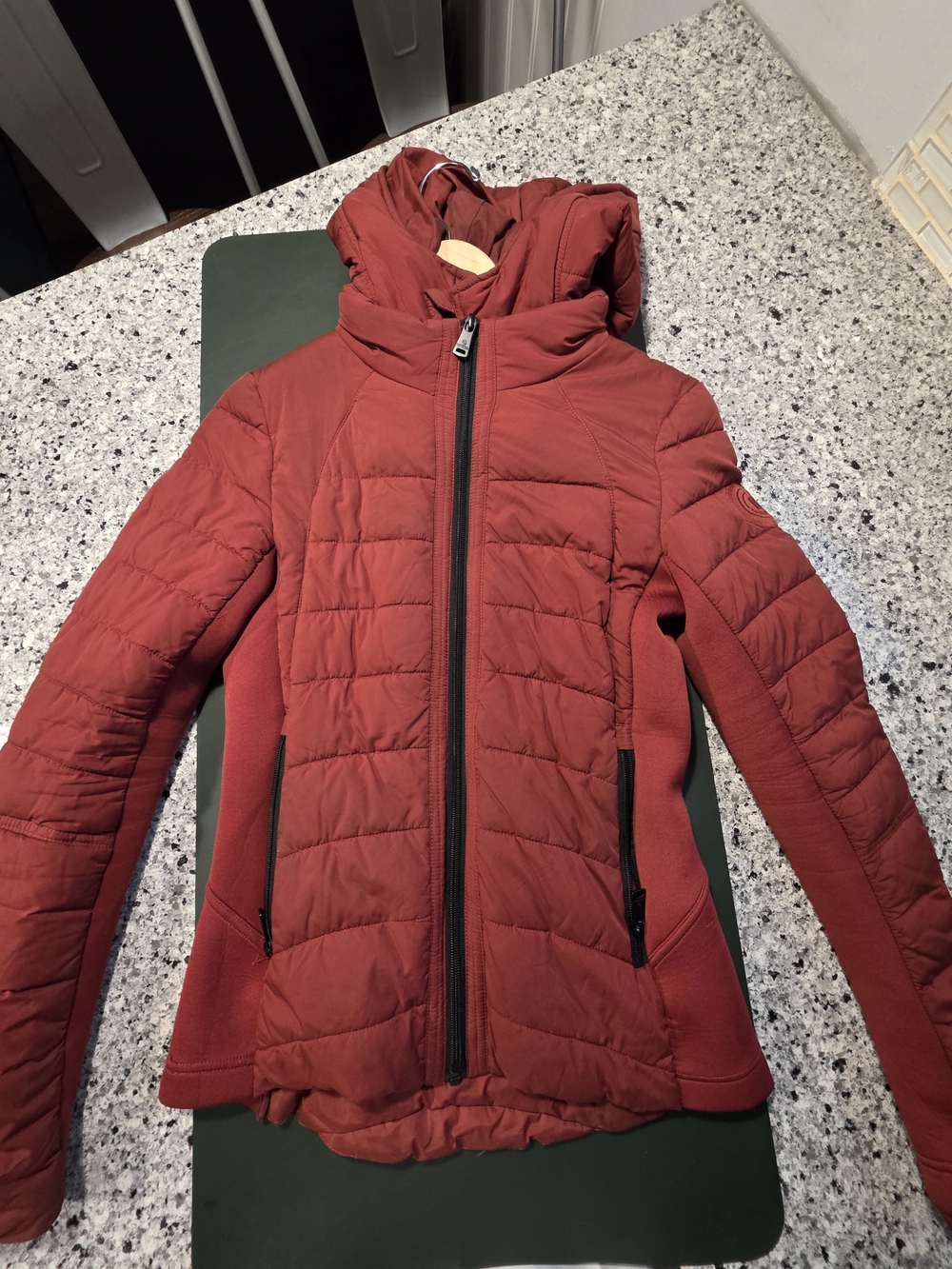 Bernardo Brick Red Quilted Hooded Puffer Jacket